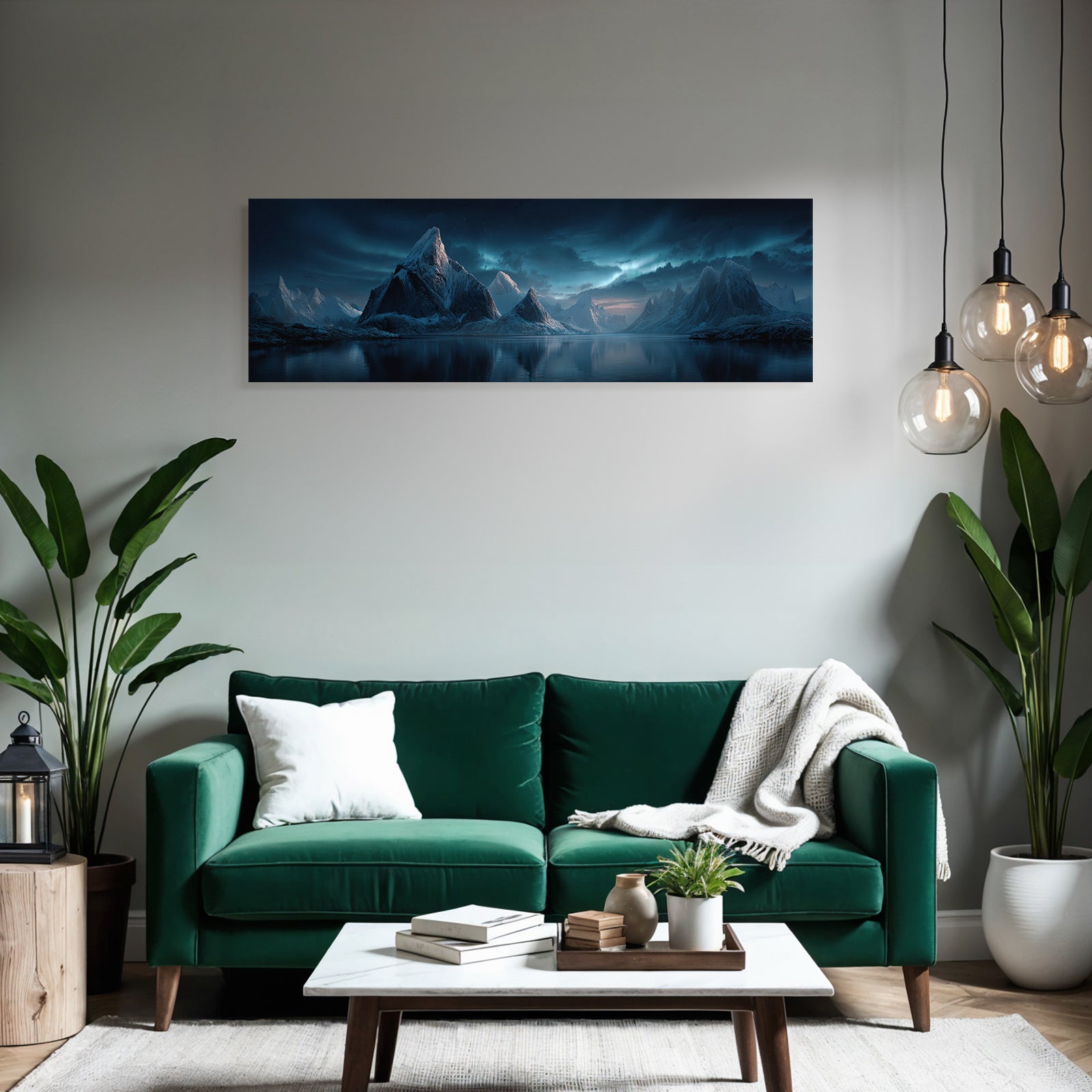 Polarlicht Dramatische Winterlandschaft Sternenhimmel Aurora Borealis Reflexionen | Fjorde und Gletscher | Landschaften