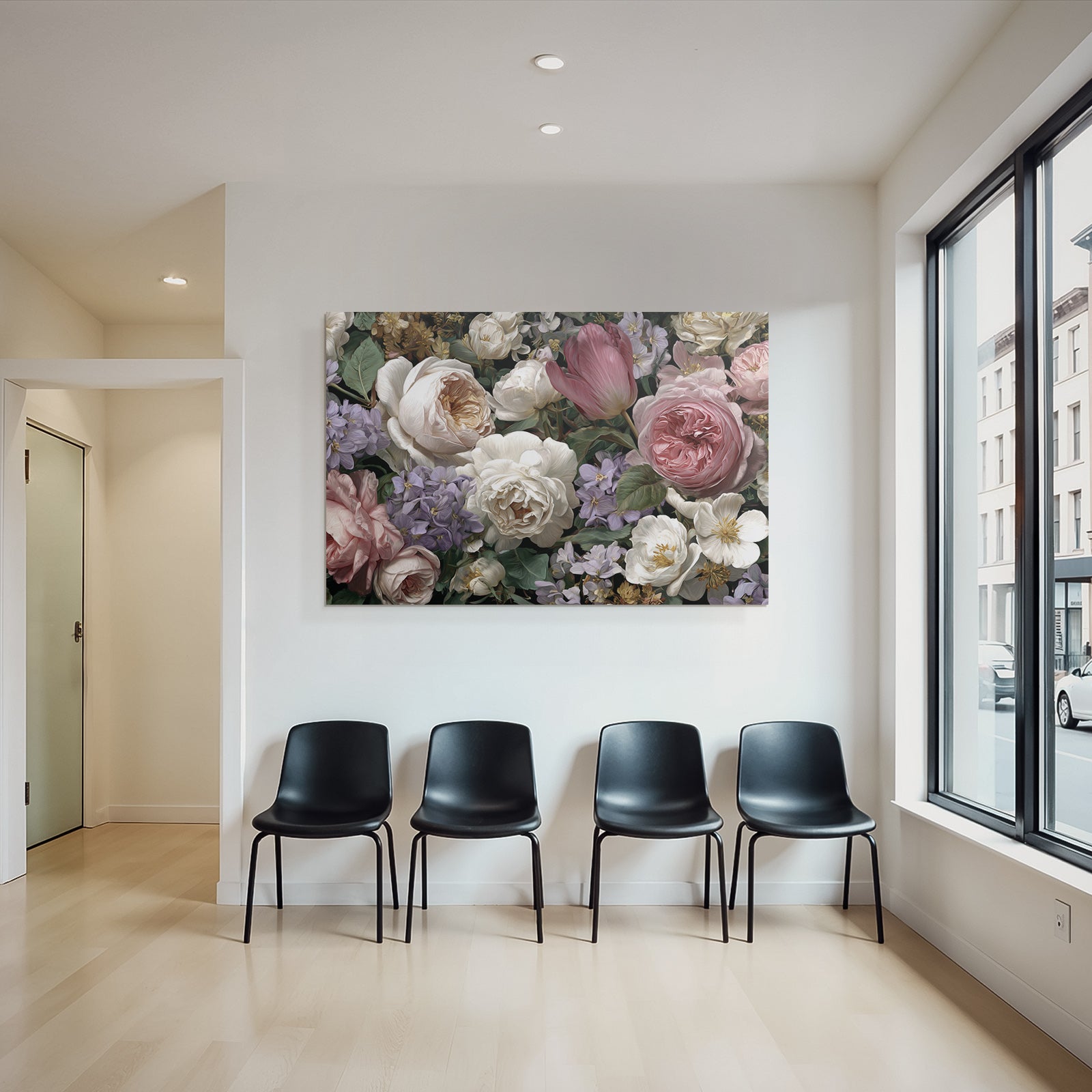 Strauss Aus Pfingstrosen Tulpen Und Veilchen Auf Dunklem Hintergrund