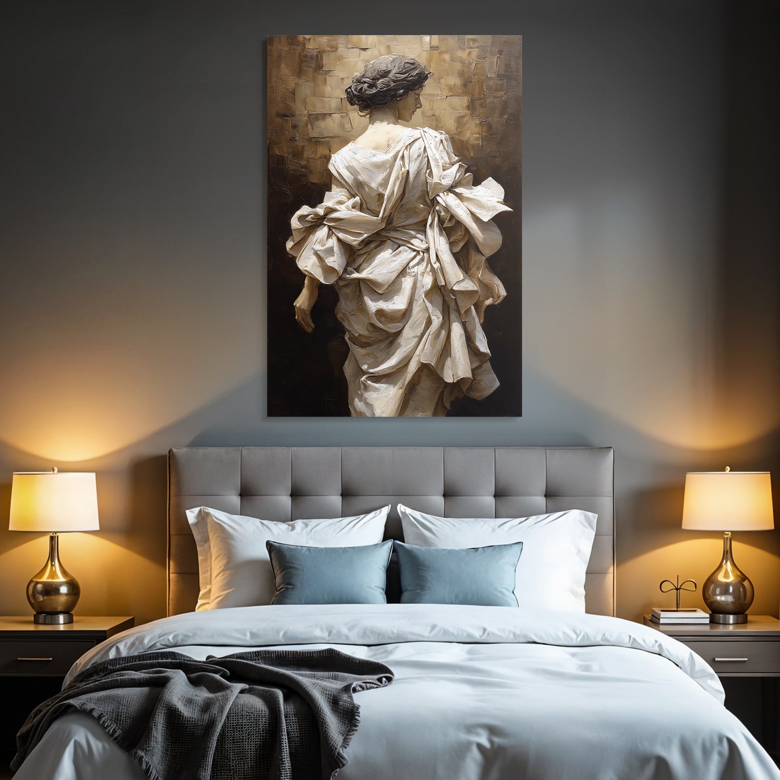 Elegante Figura Mit Gewickeltem Stoff Im Hintergrund Mit Detail Reichtum | Aktkunst und Sinnlichkeit | Menschen und Emotionen
