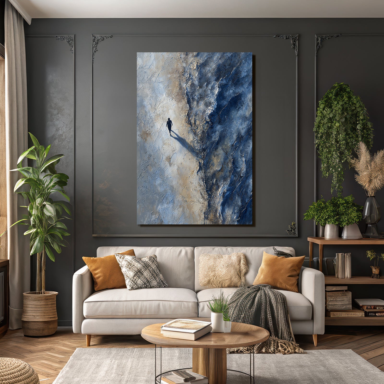 Yoga Meditation Einsame Figur Im Abstrakten Landschaft Blue Beige | Yoga und Meditation | Themen und Hobbys
