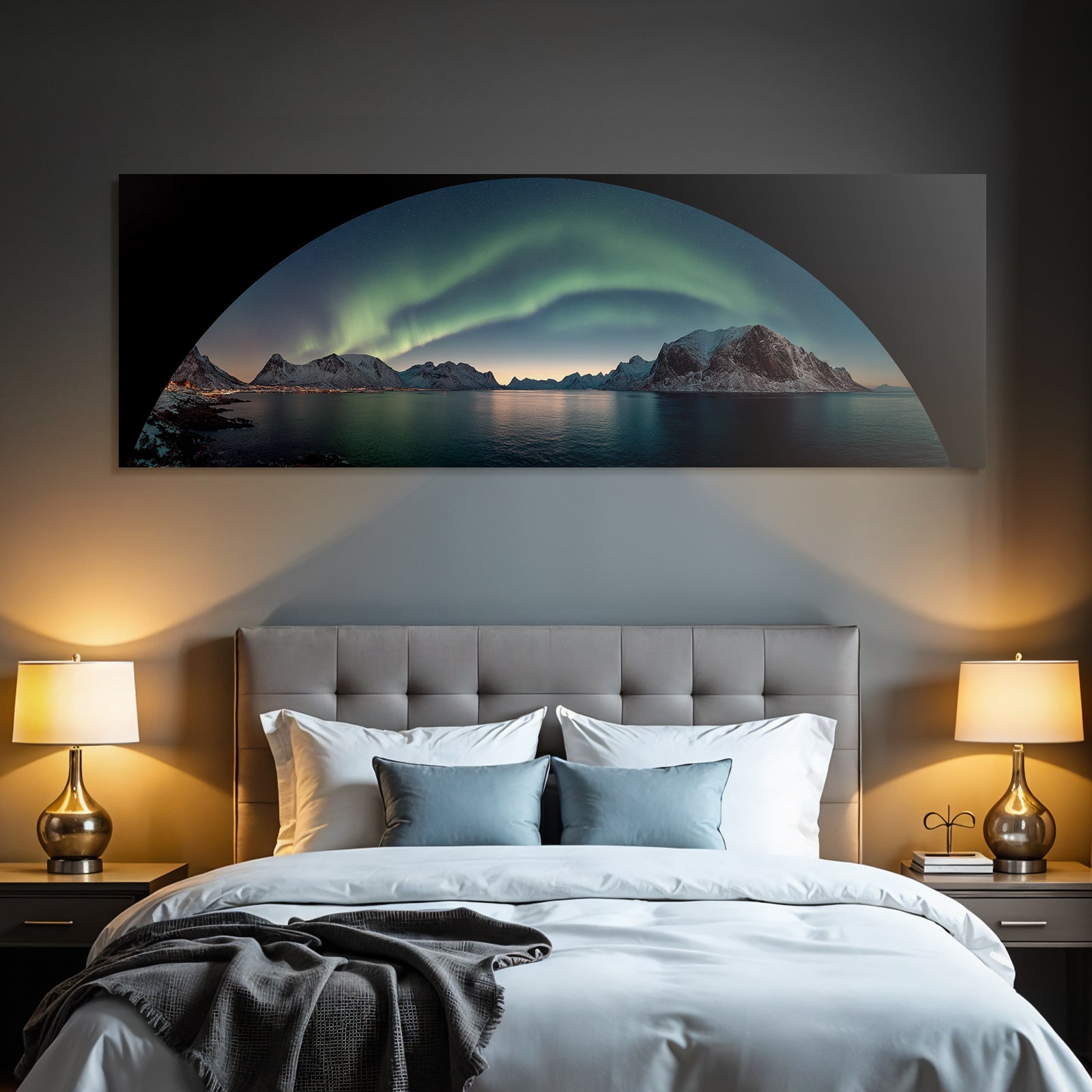 Polarlicht Nordlichter Nachts Schneebedeckte Landschaft Reflexionen | Fjorde und Gletscher | Landschaften