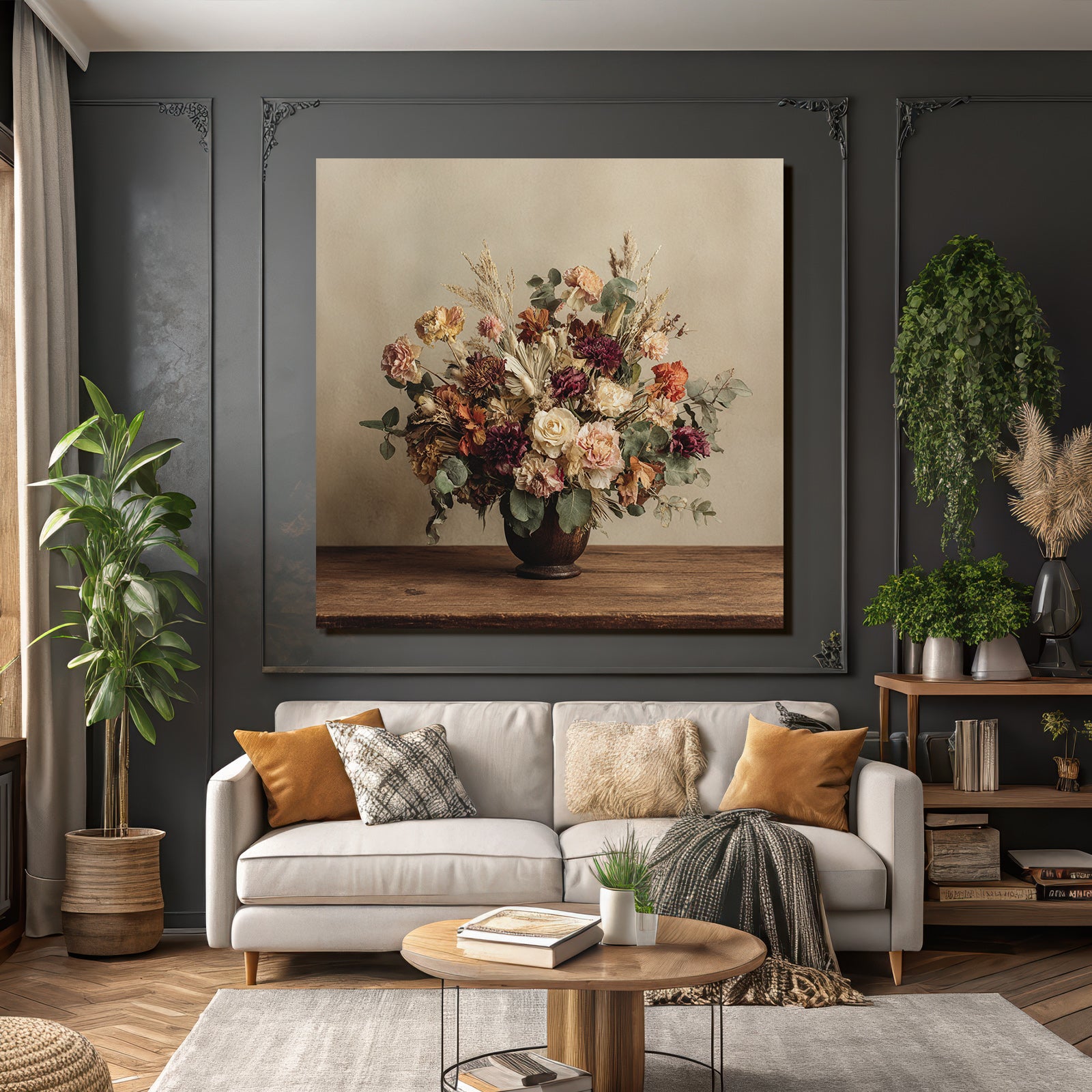 Trocken Retro Flowers Getrocknete Strauss In Holzvase Rustikal Elegant