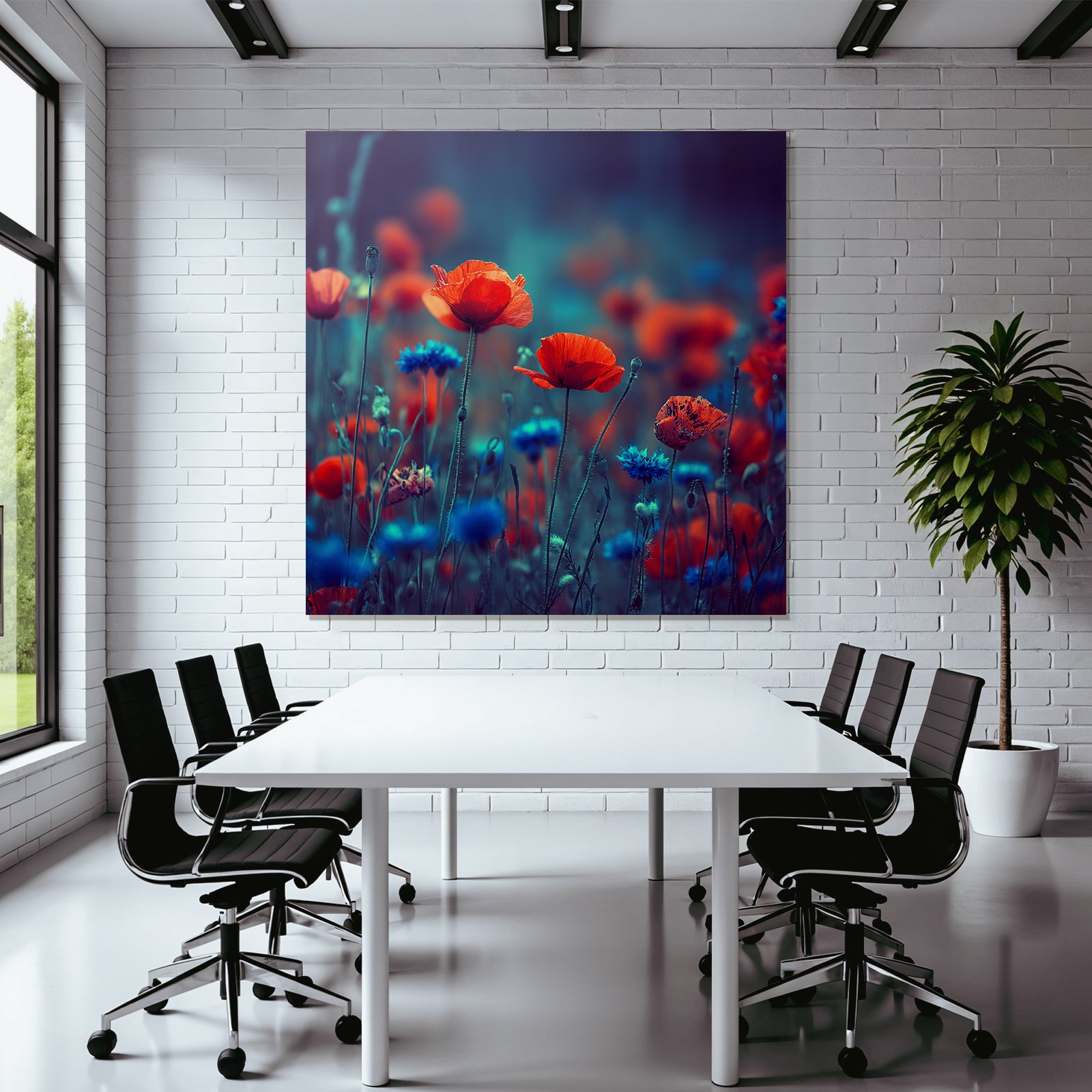 Sommerwiese Mit Roten Mohn Und Blaün Korn