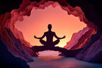 Yoga Meditation Meditierende Person In Höhle Mit Farbigen Hintergrundformen | Yoga und Meditation | Themen und Hobbys