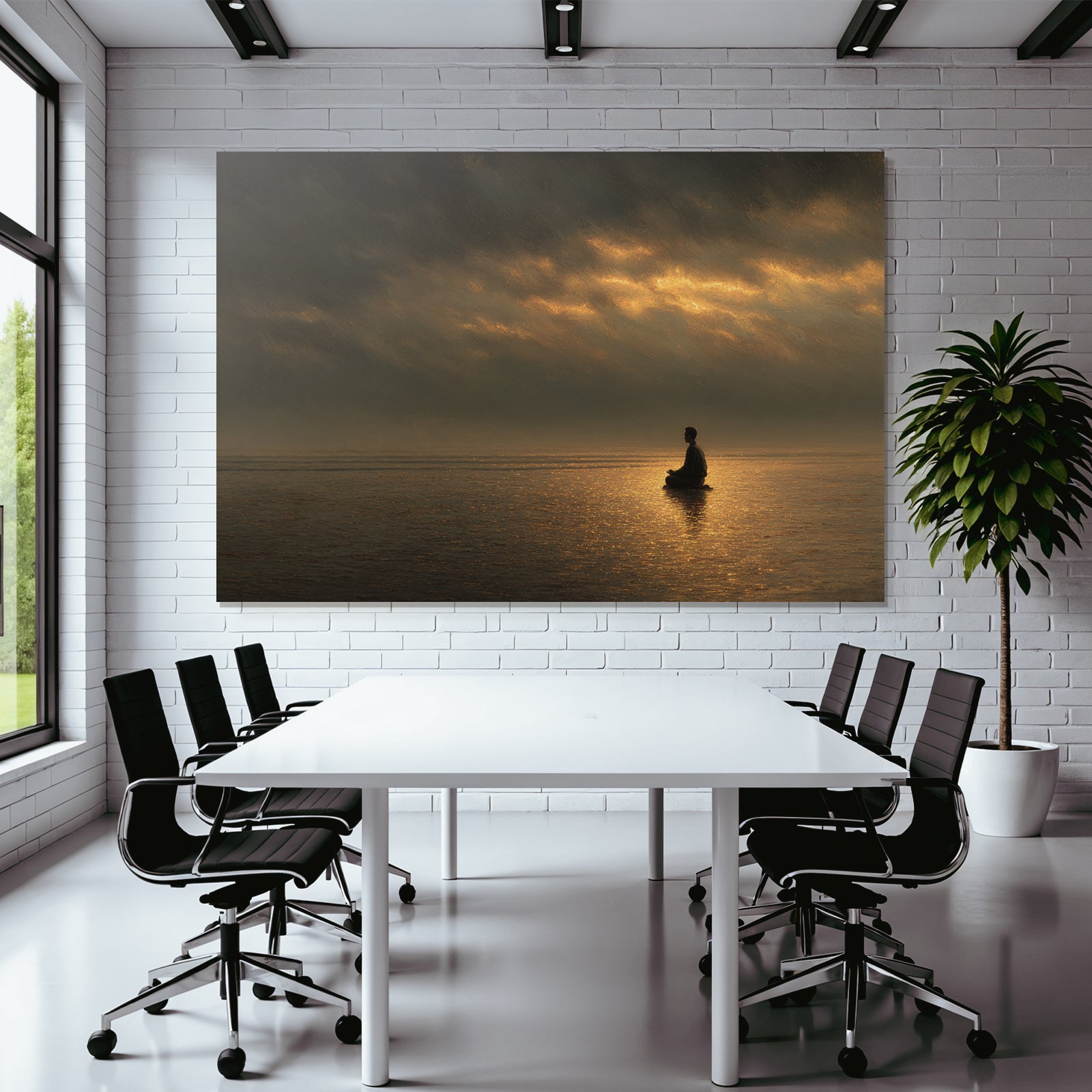 Yoga Meditation Meditierende Figur Auf Reflektierender Oberfläche Unter Dramatischem Himmel | Yoga und Meditation | Themen und Hobbys