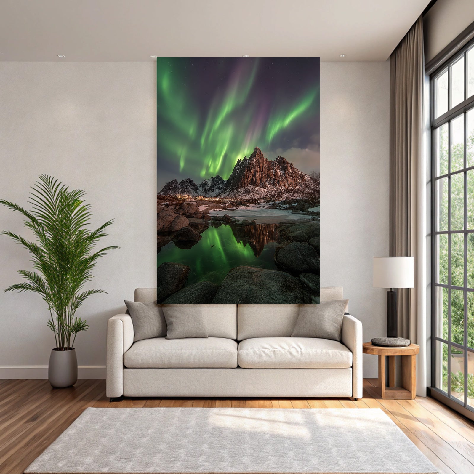 Polarlicht Nordlichter In Der Natur Mit Sternen Himmel Und Bergen | Fjorde und Gletscher | Landschaften