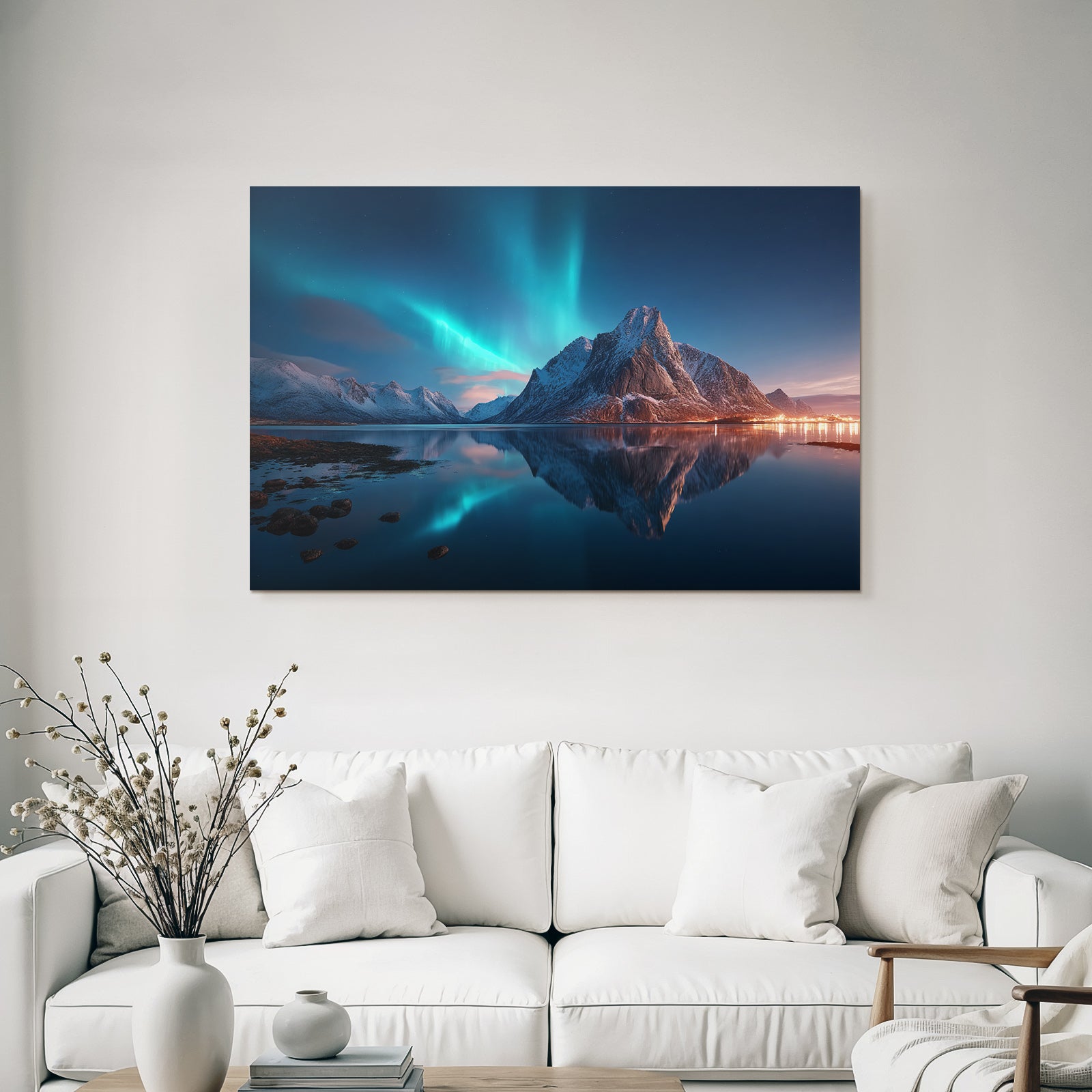 Polarlicht Dramatysches Natur Landschaft Mit Nordlichtern Reflektion In Wasser | Fjorde und Gletscher | Landschaften
