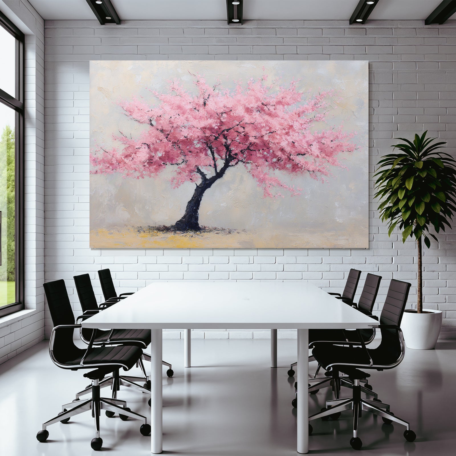 Impressionistischer Rosa Blütenbaum Auf Hellem Hintergrund
