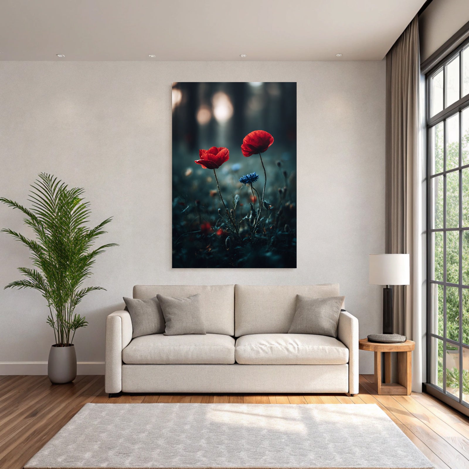 Rote Mohn Und Blaü Kornblume Im Morgendunst