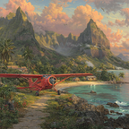 Lebensgrosse Rotes Flugzeug Und Schöne Strand Mit Bergen Unter Bunten Himmel | Flugzeuge | Mobilitaet und Technik