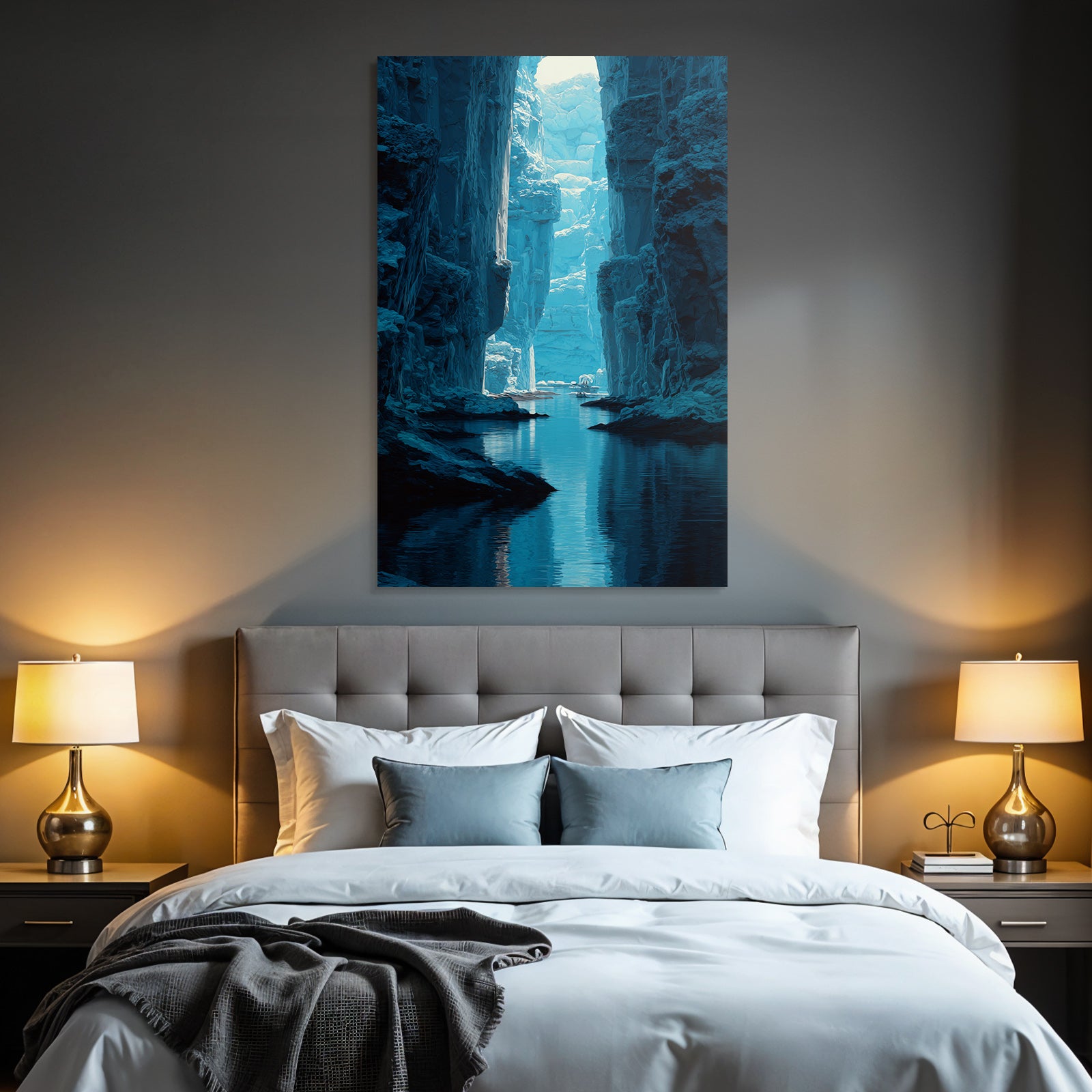 Polarlicht Fantastische Landschaft Narrow River Tower Cliffs Icy Reflections | Fjorde und Gletscher | Landschaften