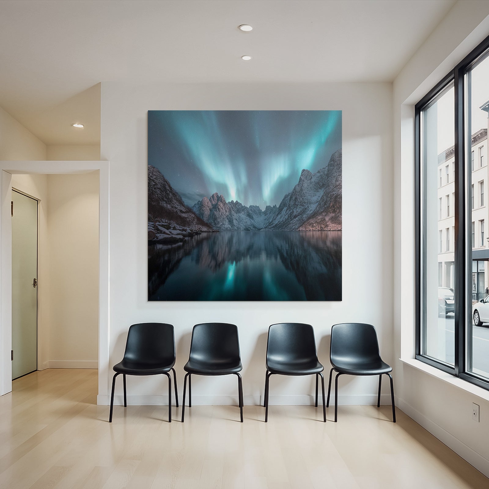 Polarlicht Natürliche Landschaft Mit Aurora Reflection Und Berge | Fjorde und Gletscher | Landschaften