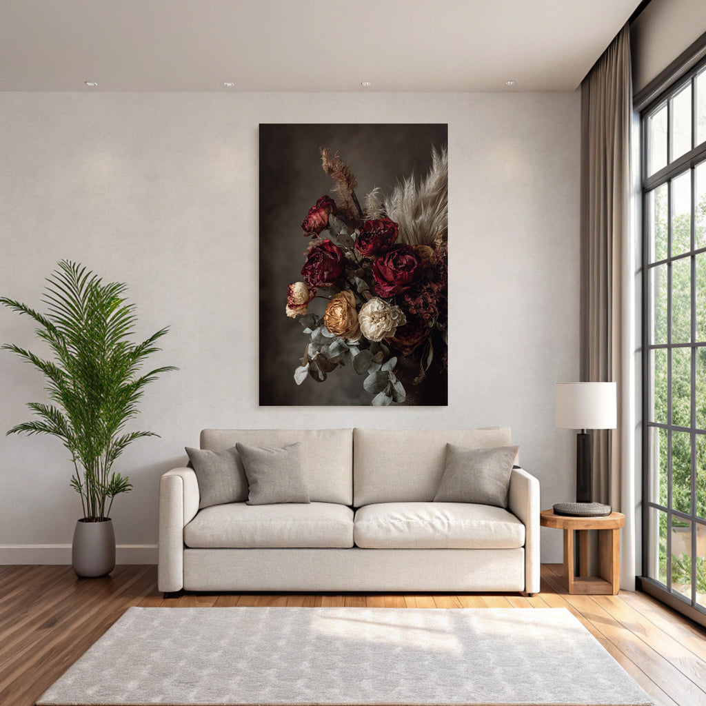 Trocken Retro Flowers Getrocknete Strauss Rot Gelb Eukalyptus Gras