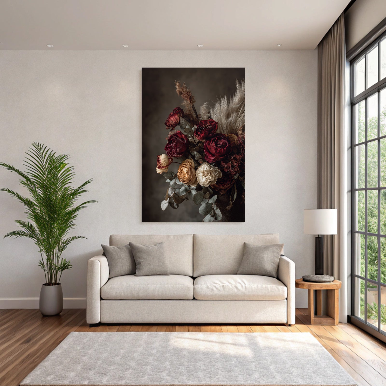 Trocken Retro Flowers Getrocknete Strauss Rot Gelb Eukalyptus Gras