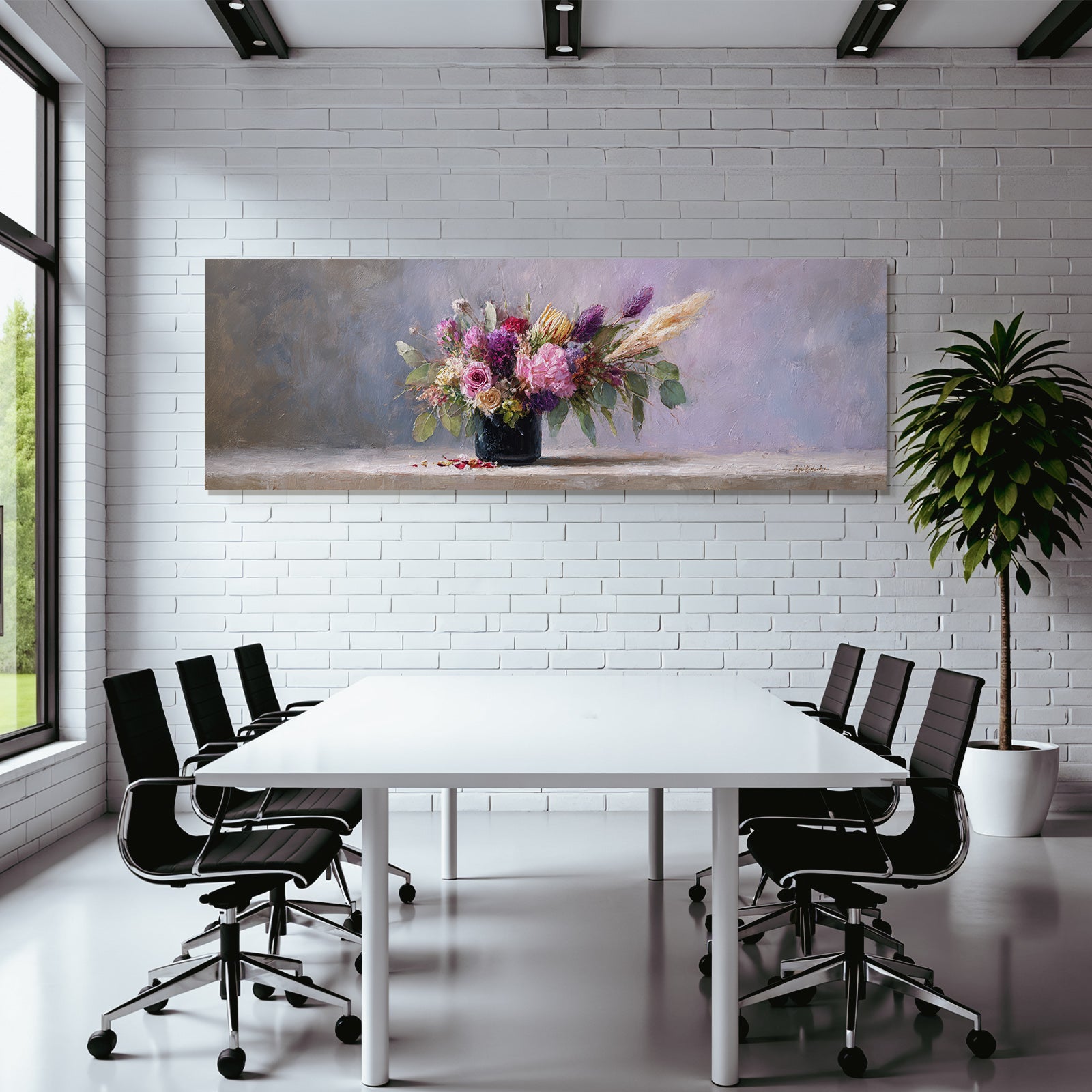 Trocken Retro Flowers Arrangement In Schwarzer Vase Mit Bunten Rosen