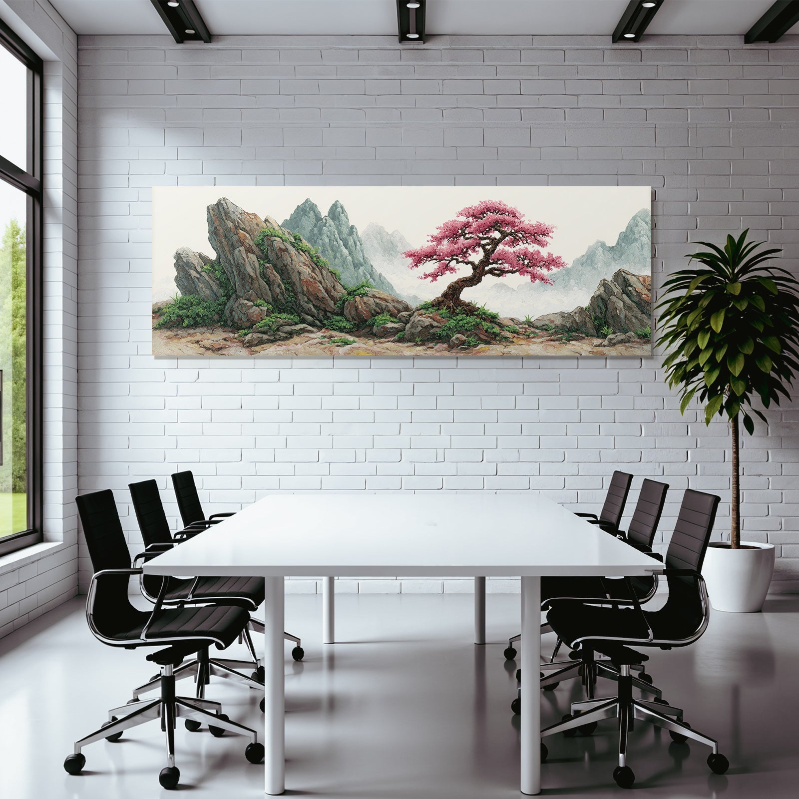 Blühender Baum In Felsenlandschaft Vor Bergen
