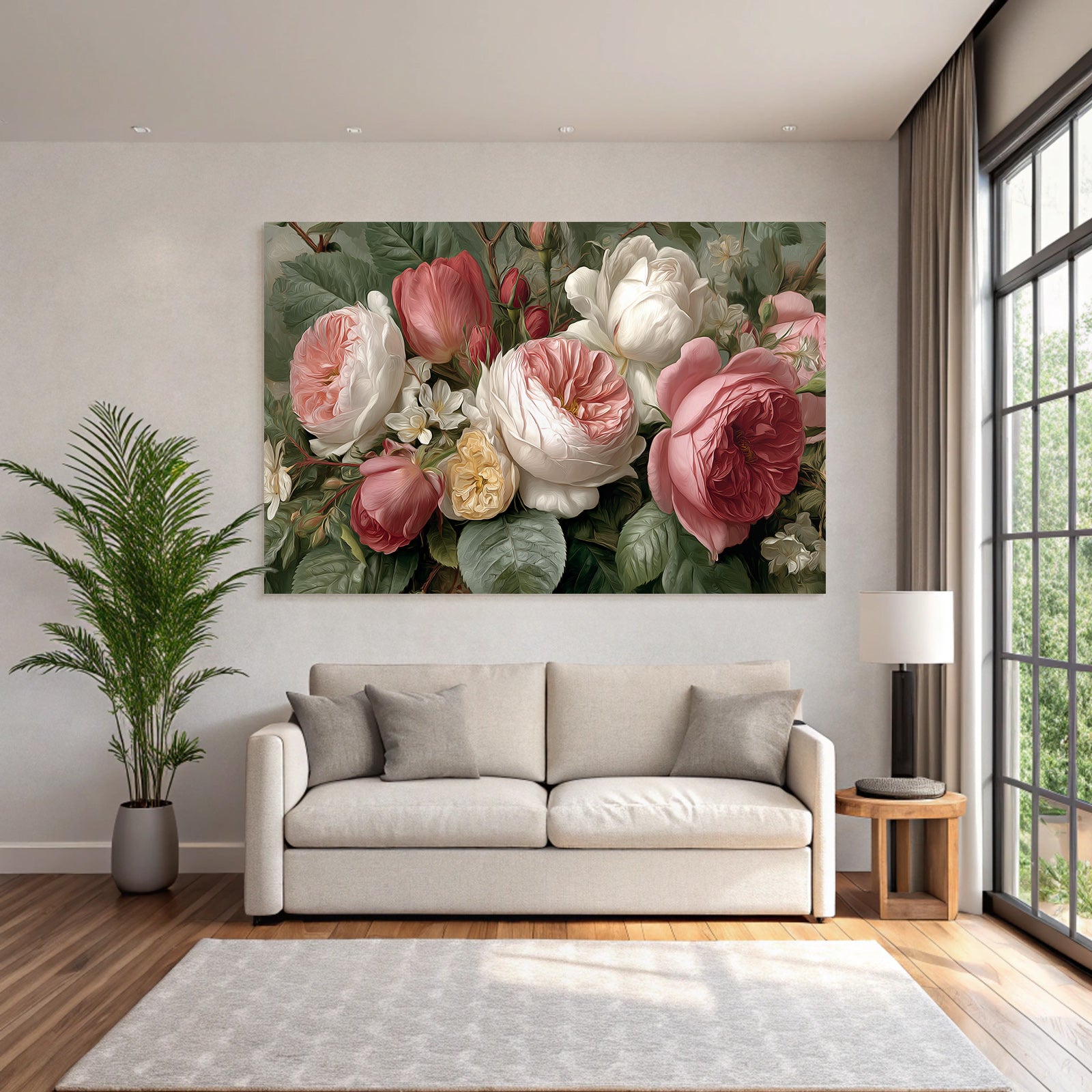 Strauss Mit Rosen Und Grünen Blättern Im Malerischen Stil