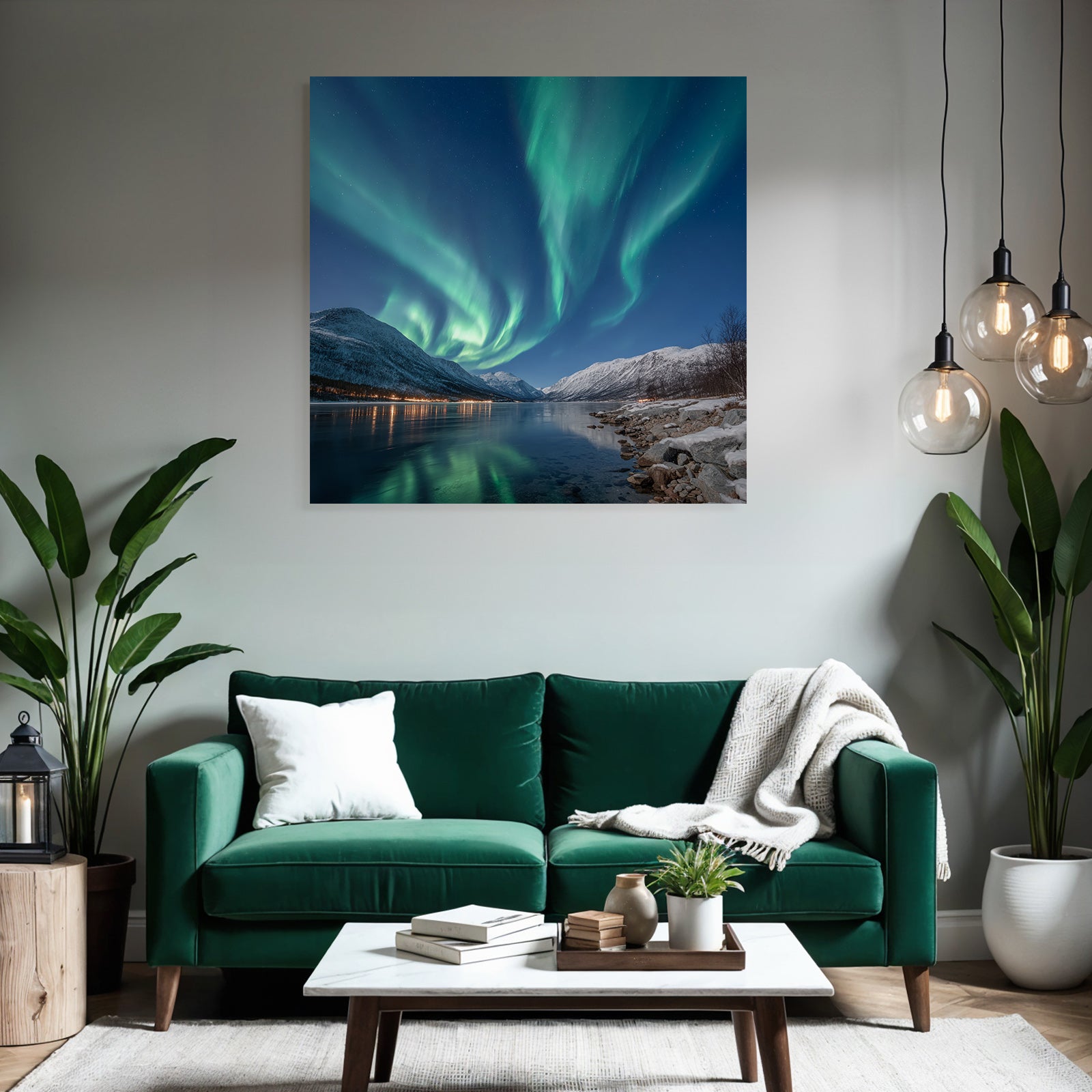 Polarlicht Aurora Borealis Nachtlandschaft Mit Reflexionen In Klarem Wasser | Fjorde und Gletscher | Landschaften
