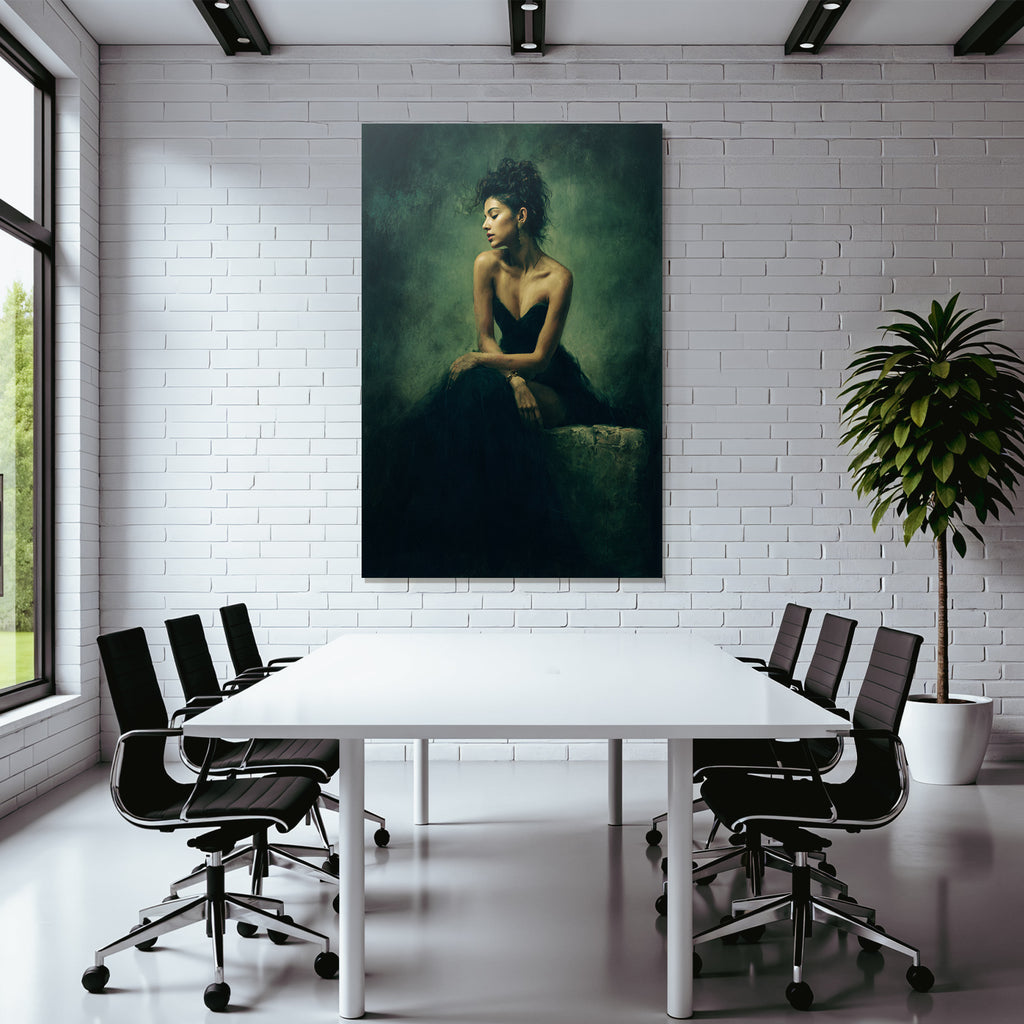 Dunkles Kleid Sitzende Frau Moody Atmosphäre | Aktkunst und Sinnlichkeit | Menschen und Emotionen