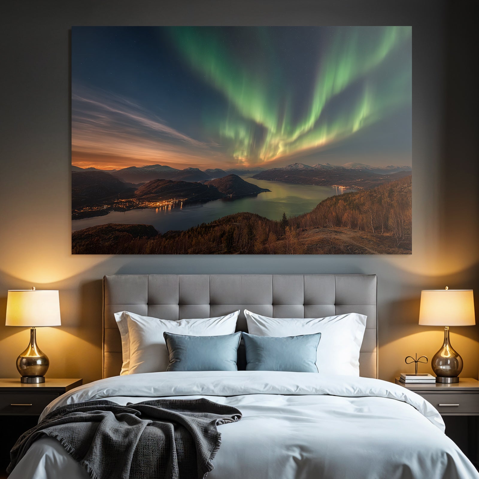 Polarlicht Nordlichter Über Berge Und Fjord Wunderschöne Naturerscheinung | Fjorde und Gletscher | Landschaften
