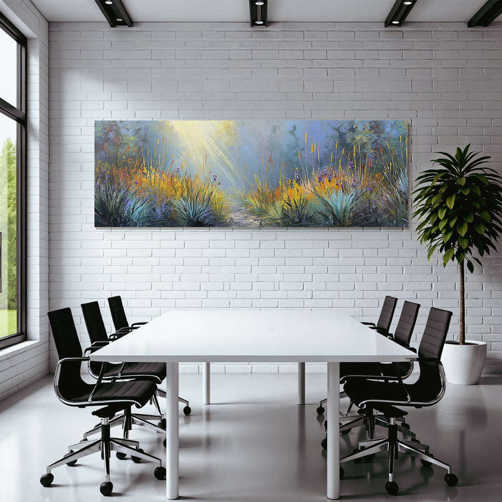 Landschaft Mit Bunten Nebel Und Lichtstrahlen