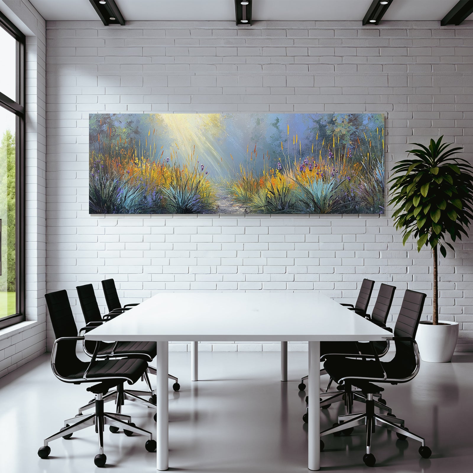 Landschaft Mit Bunten Nebel Und Lichtstrahlen