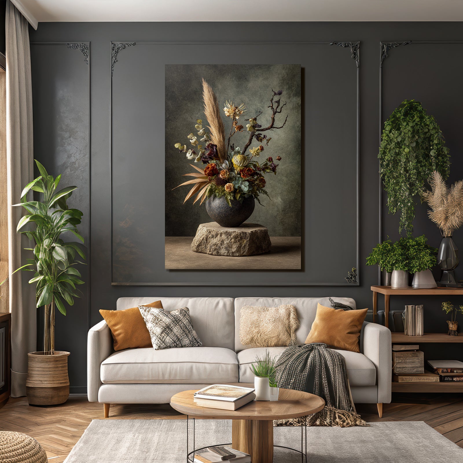 Trocken Retro Flowers Getrocknete Arrangement In Texturiertem Rundvase Dekoratives Design