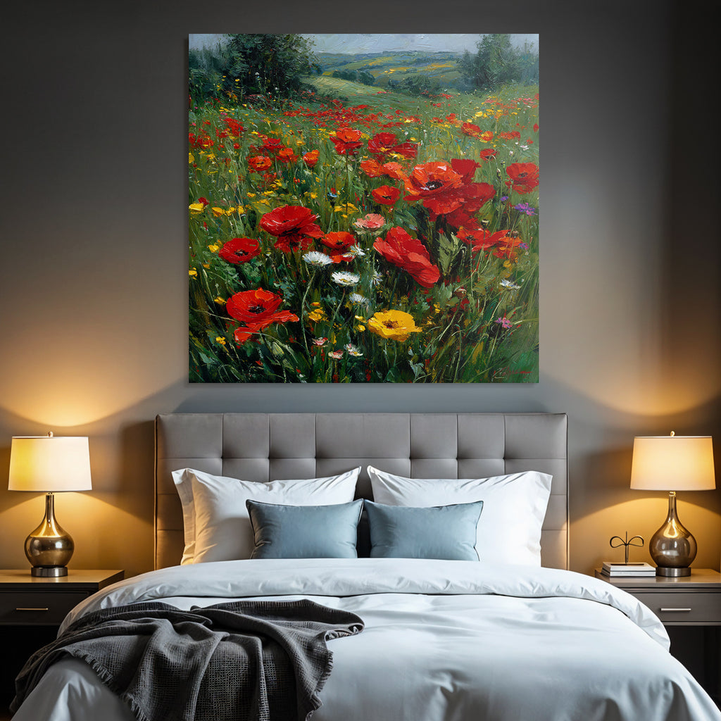 Impressionistische Wiese Mit Roten Mohn Und Bunten Wild
