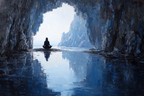 Yoga Meditation Meditierender Mensch In Höhle Blau Töne Ruhige Stimmung | Yoga und Meditation | Themen und Hobbys