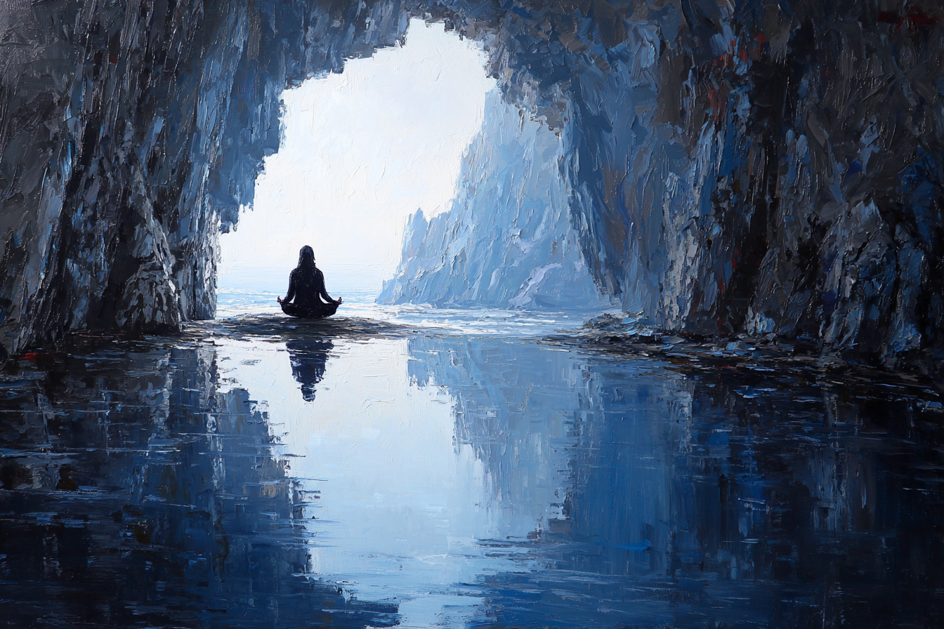 Yoga Meditation Meditierender Mensch In Höhle Blau Töne Ruhige Stimmung | Yoga und Meditation | Themen und Hobbys