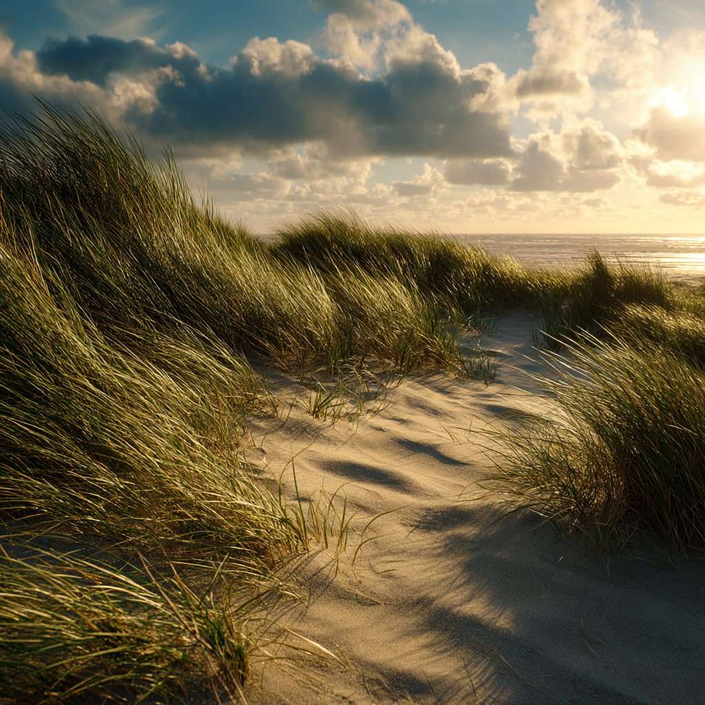 Ruhige Küstenlandschaft Sanddünen Gräser Weiches Sonnenlicht | Duenen und Heide | Landschaften