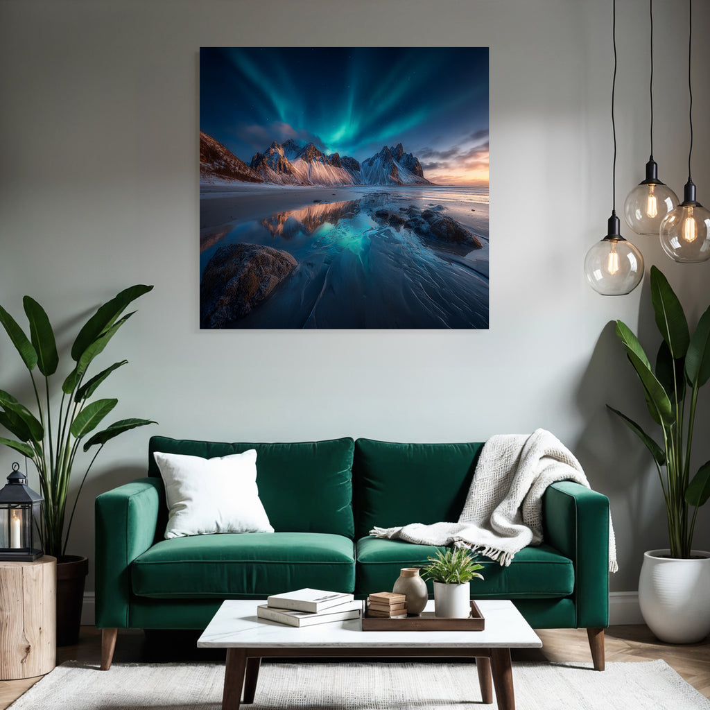 Polarlicht Nordlich Landschaft Mit Aurora Borealis Am Ufer | Fjorde und Gletscher | Landschaften