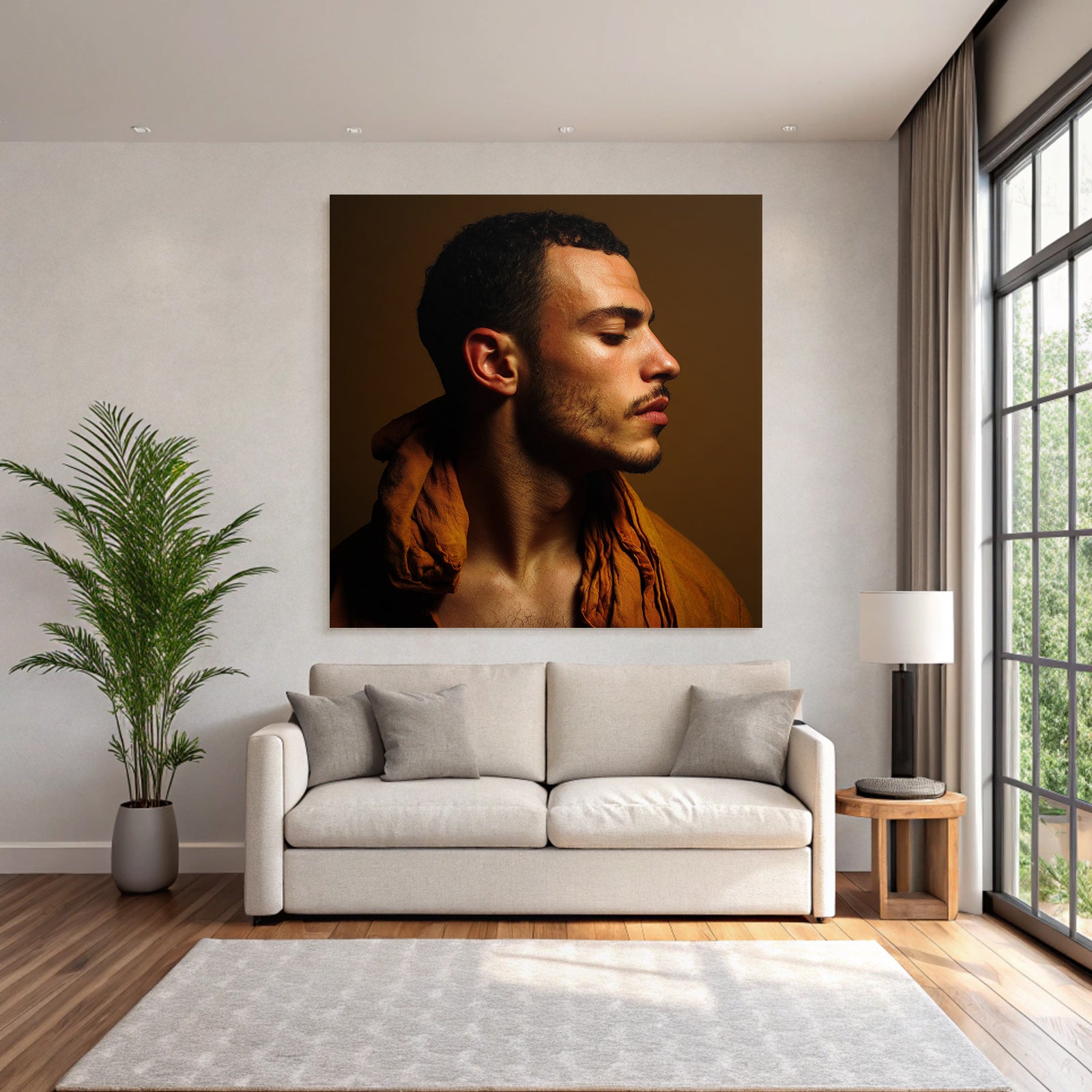 Portrait Eines Mannes Im Profil Mit Lockigem Haar Und Drapierter Garderobe | Aktkunst und Sinnlichkeit | Menschen und Emotionen