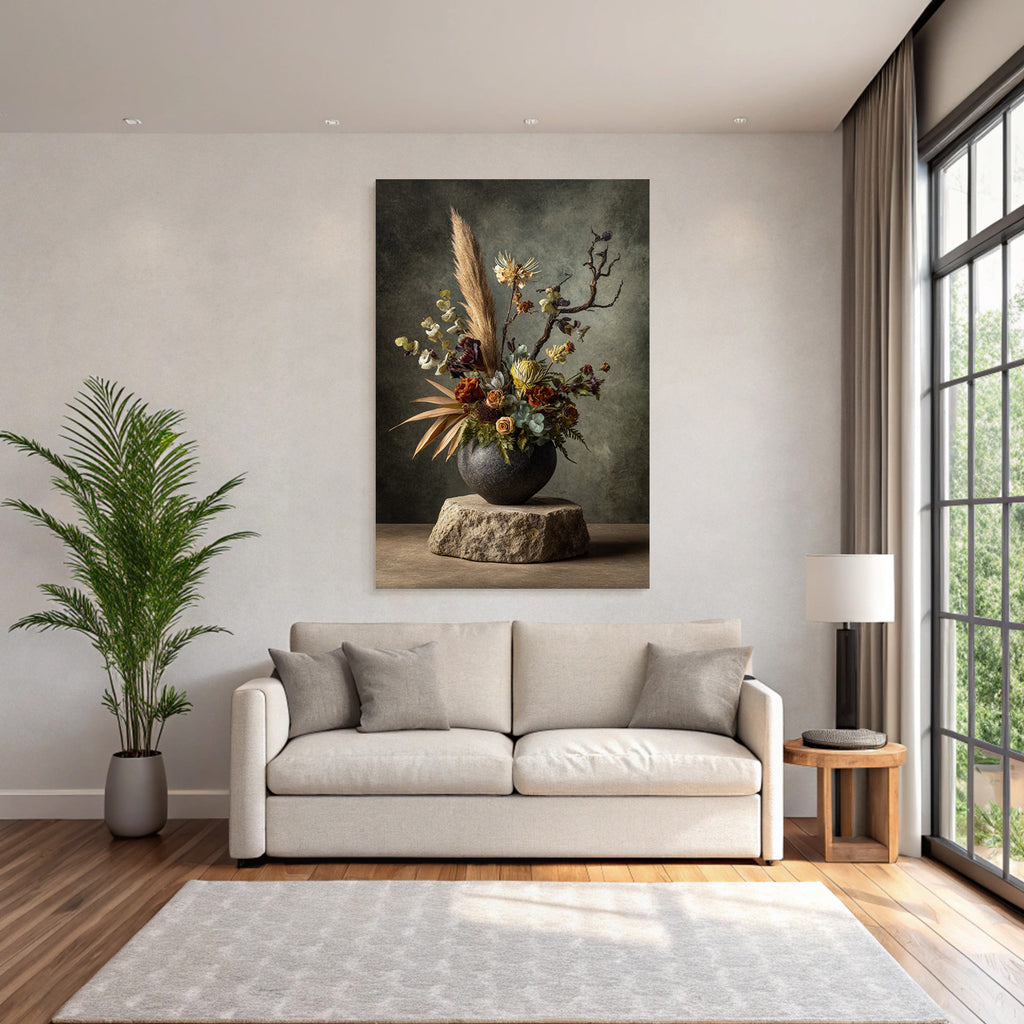 Trocken Retro Flowers Getrocknete Arrangement In Texturiertem Rundvase Dekoratives Design