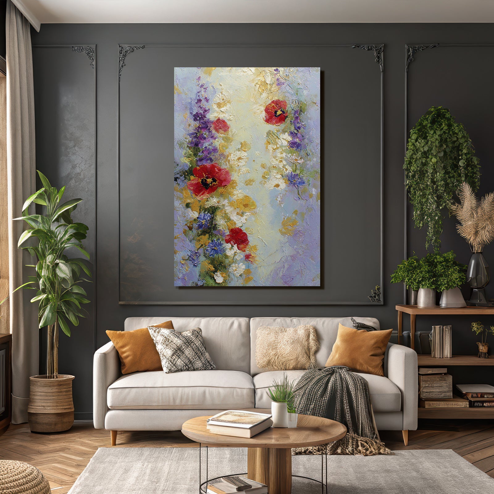 Impressionistisches Florales Gemälde Mit Mohn Und Gänseblümchen