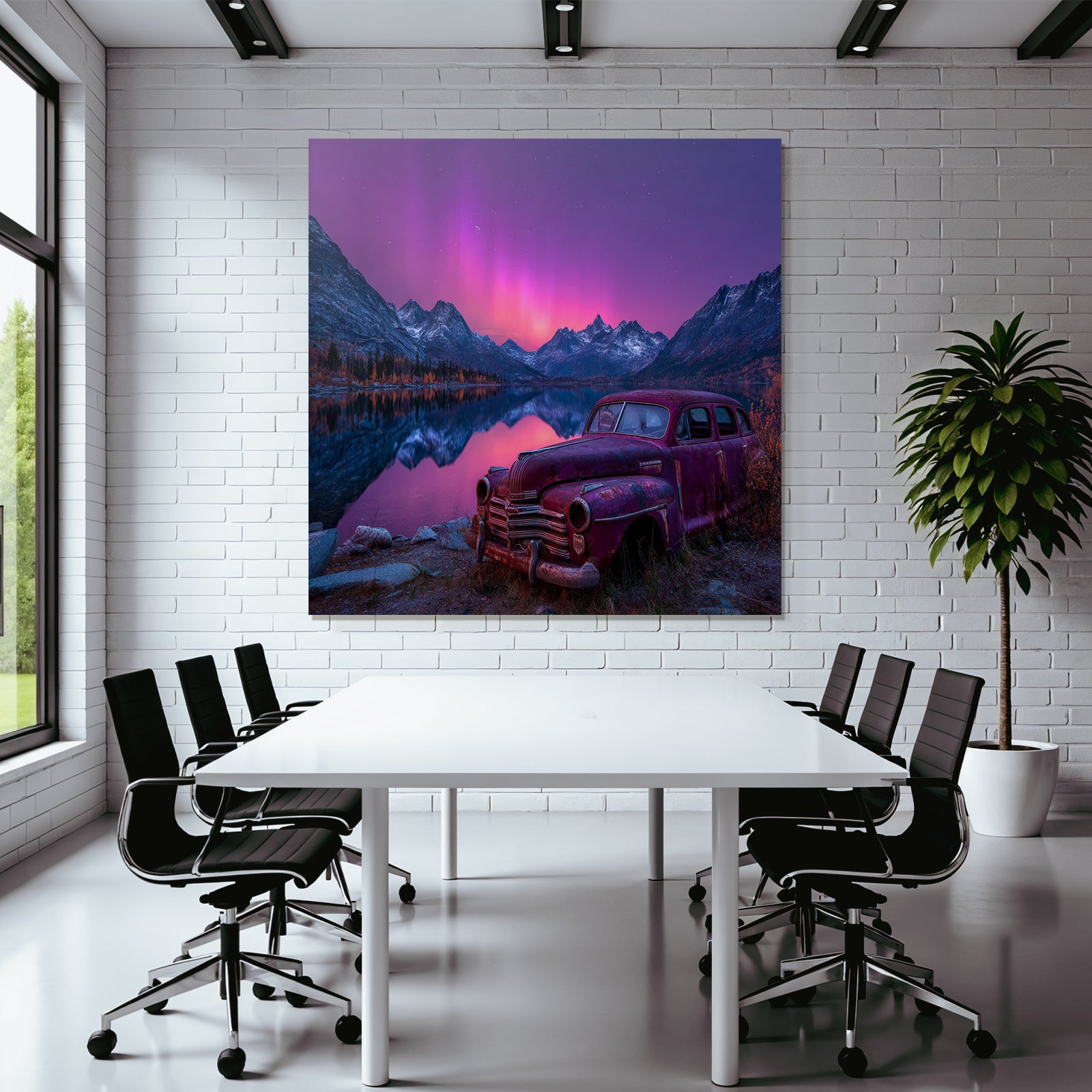 Polarlicht Schöne Natur Landschaft Mit See Und Bergen Und Altem Auto | Fjorde und Gletscher | Landschaften