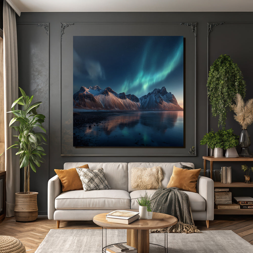 Polarlicht Abendliche Aurora Borealis Mit Schneebedeckten Bergen Und Reflektion In See | Fjorde und Gletscher | Landschaften