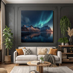Polarlicht Abendliche Aurora Borealis Mit Schneebedeckten Bergen Und Reflektion In See | Fjorde und Gletscher | Landschaften
