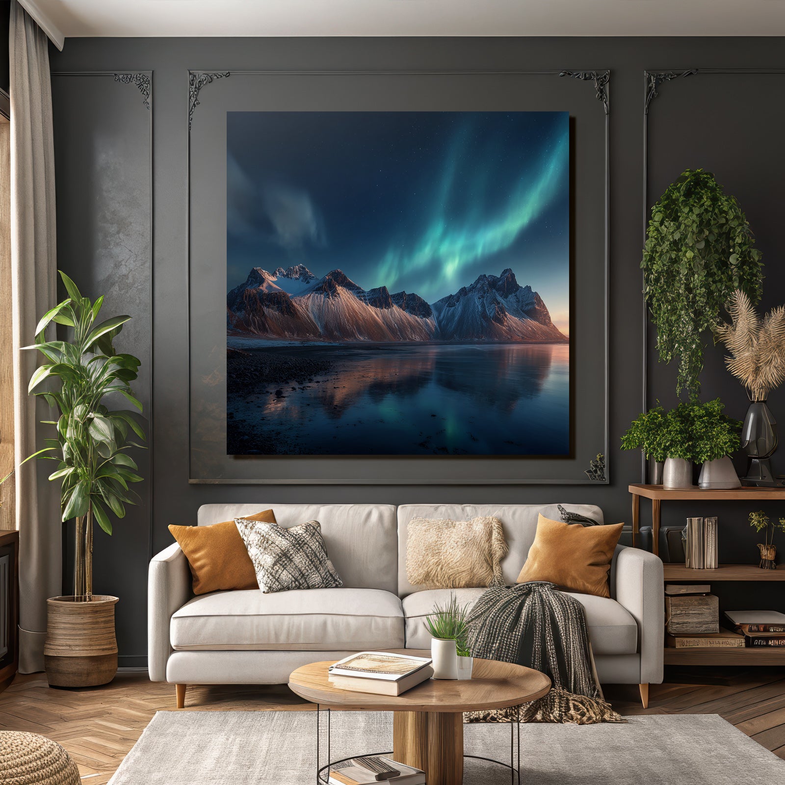 Polarlicht Abendliche Aurora Borealis Mit Schneebedeckten Bergen Und Reflektion In See | Fjorde und Gletscher | Landschaften