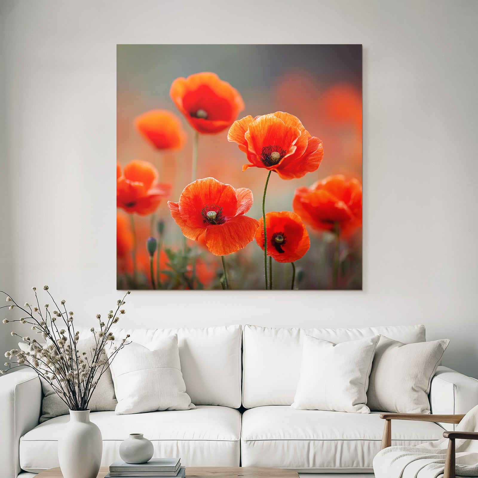Roter Mohn Im Feld Mit Verschwommenem Hintergrund