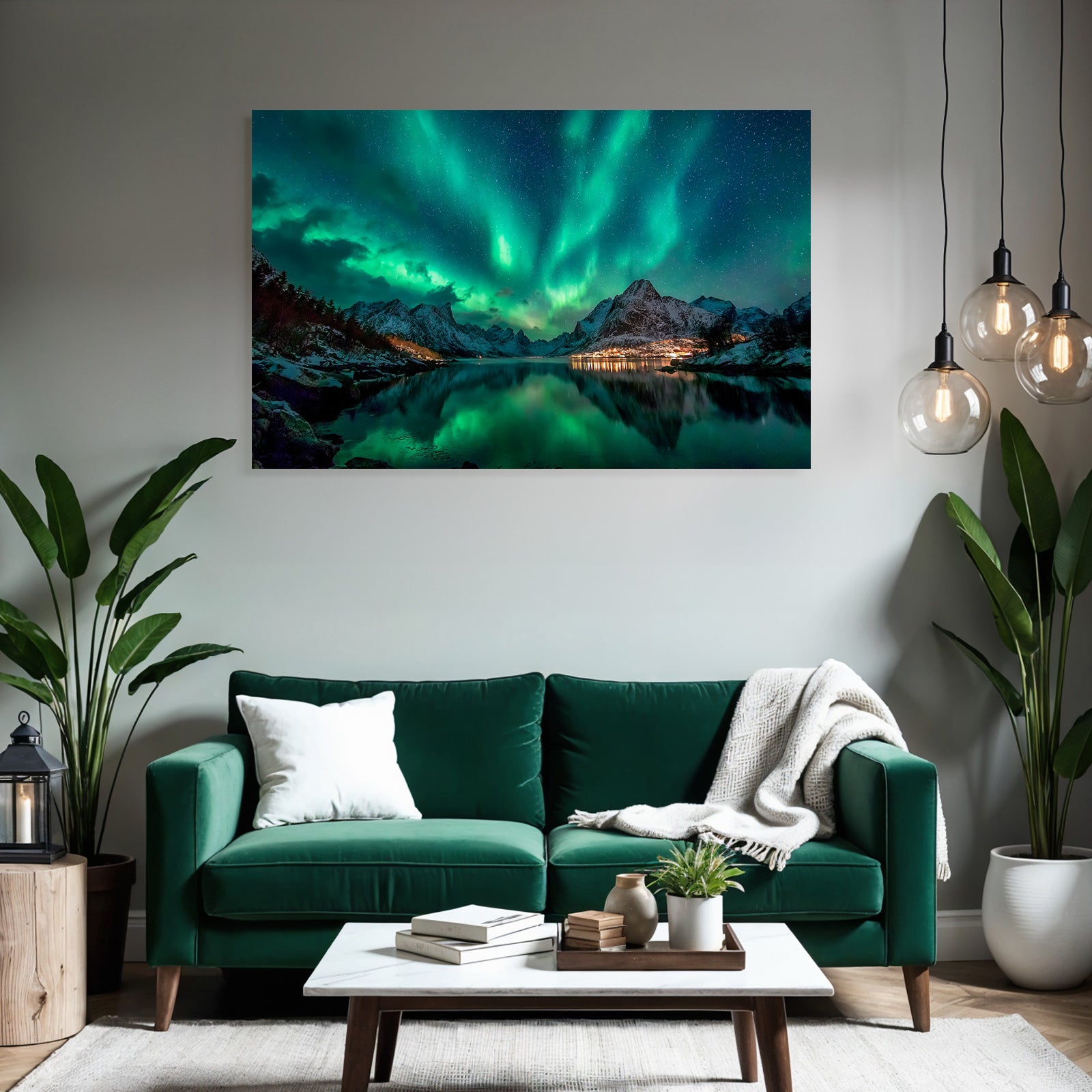 Polarlicht Nordlichter Bergreise Und Sternenhimmel Reflexion Auf Wasser | Fjorde und Gletscher | Landschaften