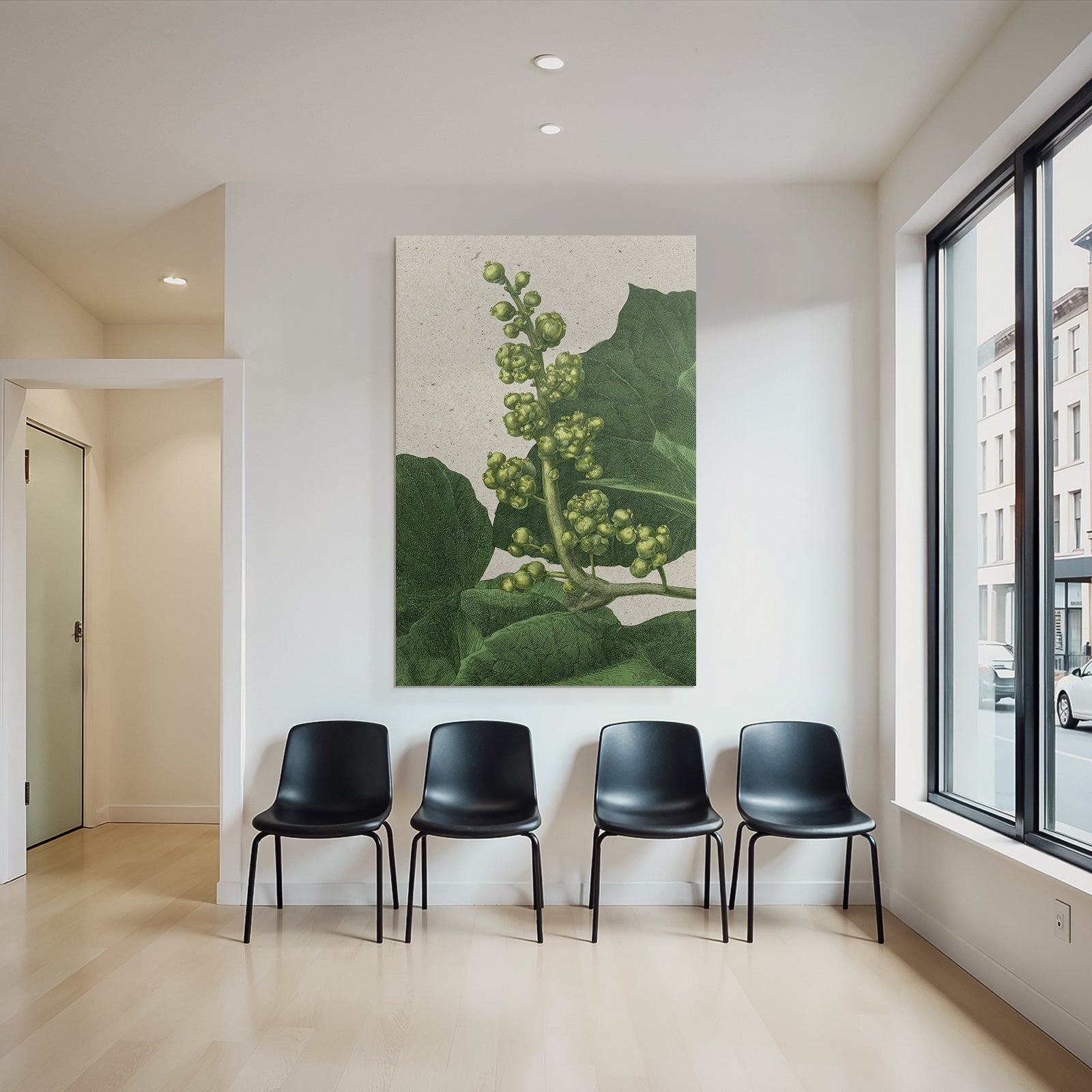 Botanische Illustration Mit Grünen Blättern Und Fruchtständen