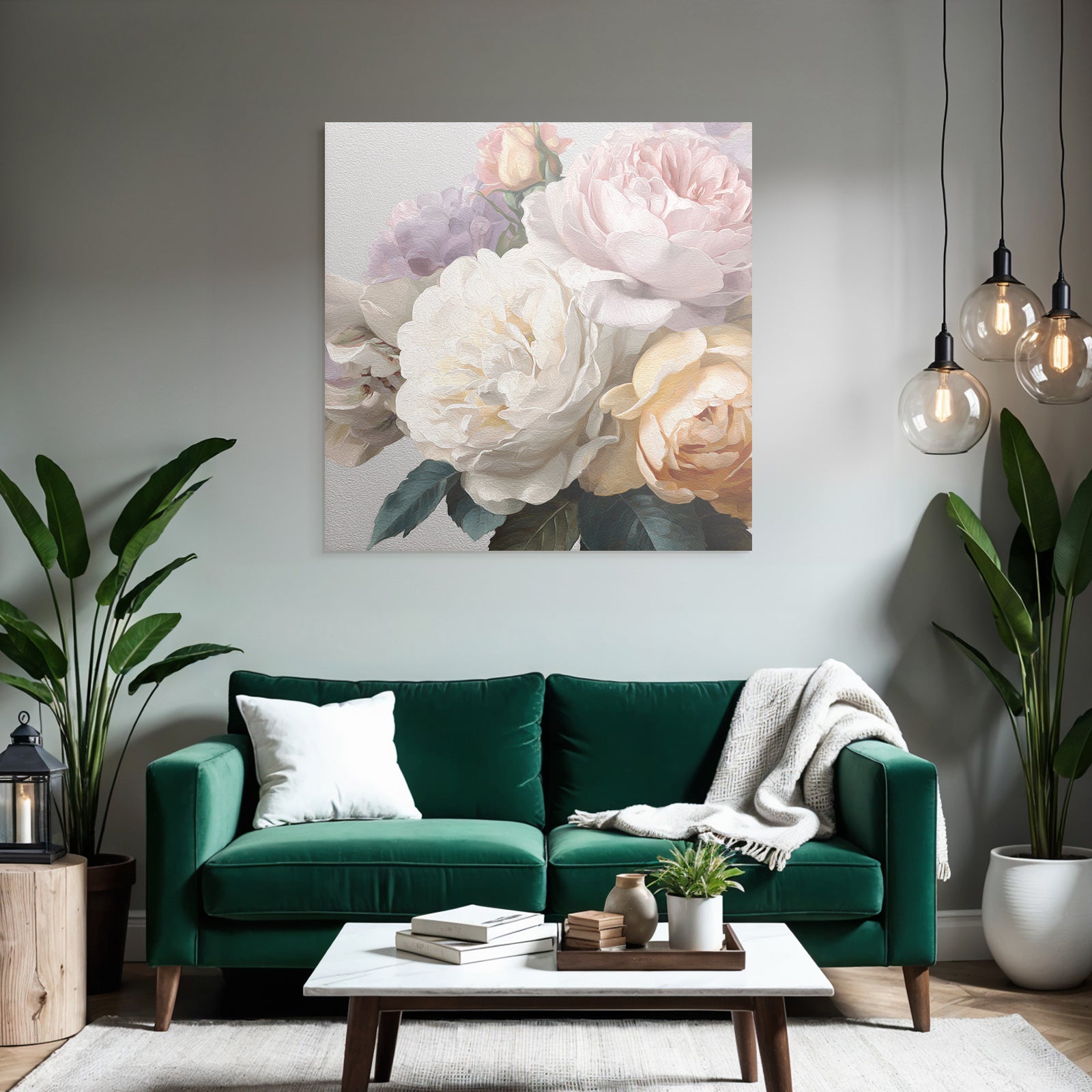 Bouqüt Aus Rosa Und Weissen Pfingstrosen Mit Gelben Und Lavendelblüten Im Malerischen Stil