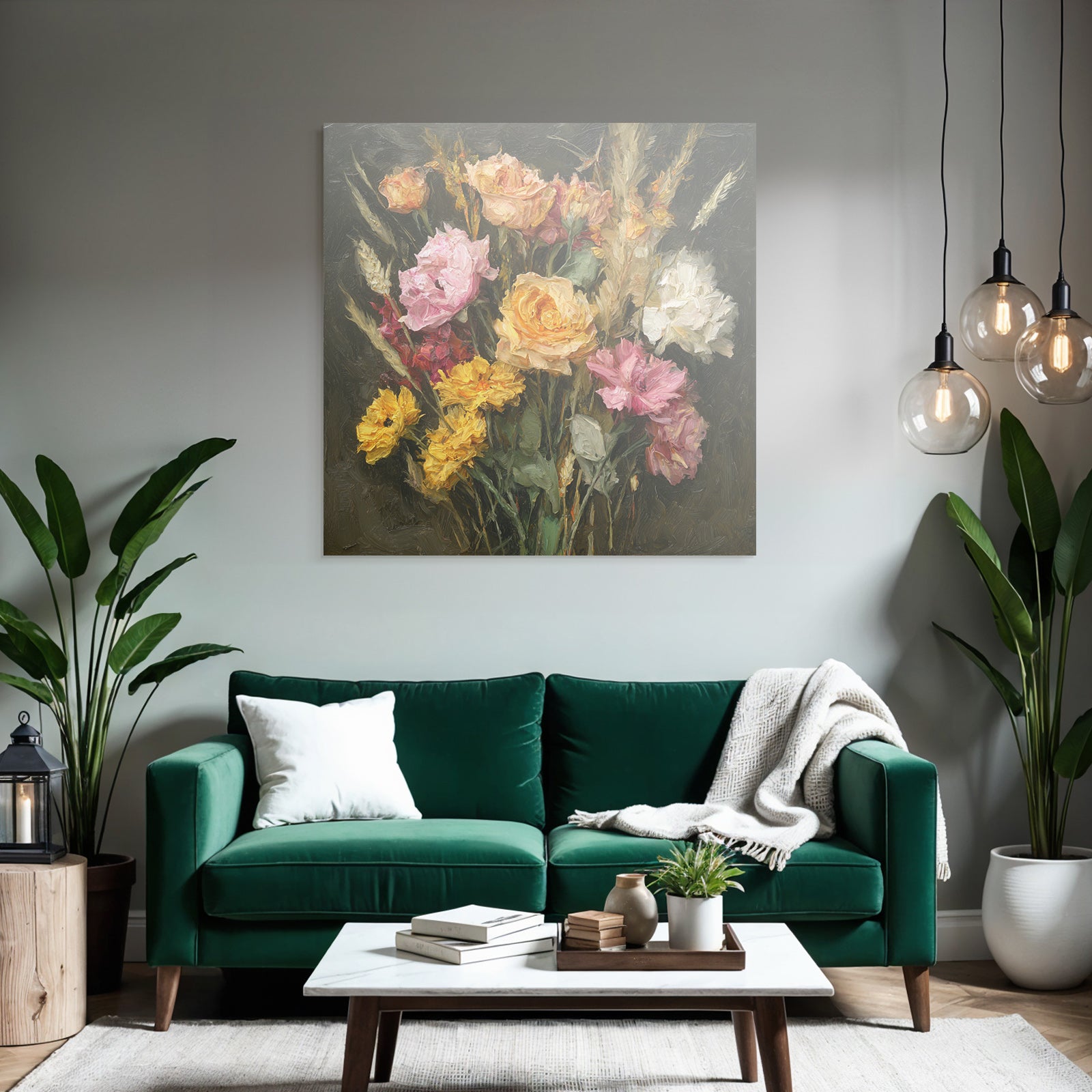 Trocken Retro Flowers Strauss Verschiedene Rosen Vibrante Farben Kunststil