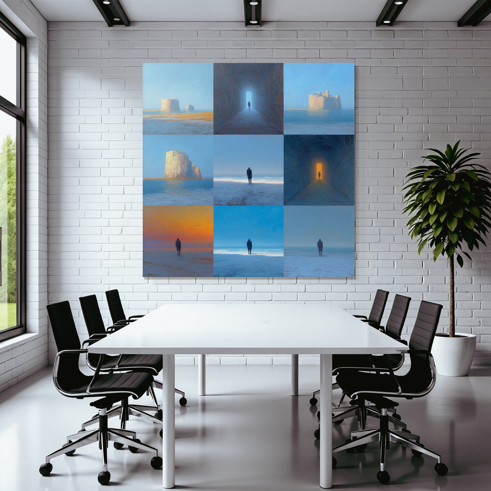Yoga Meditation Einsame Figuren In Landlandschaften Collage Impressionistische Malerei | Yoga und Meditation | Themen und Hobbys