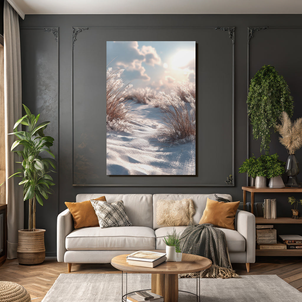 Friedliche Winterlandschaft Mit Schnee Und Gras | Duenen und Heide | Landschaften