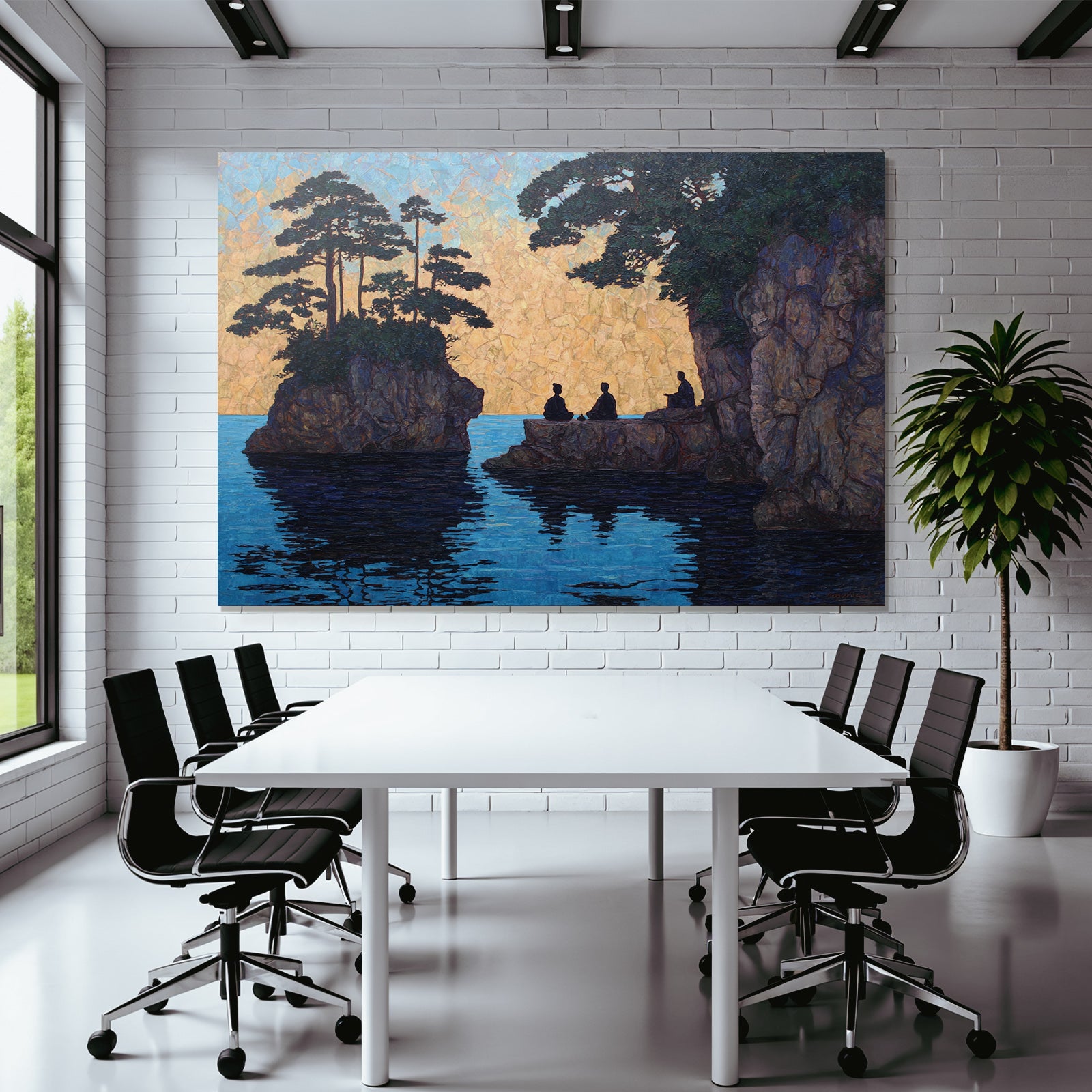 Yoga Meditation Friedliche Landschaft Mit Figuren Am Wasser Sunset | Yoga und Meditation | Themen und Hobbys
