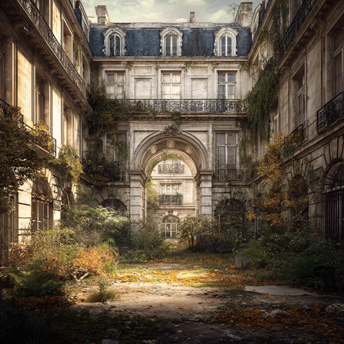 Verlassener Innenhof Historisches Gebaeude Mit Überwucherung Im Herbst | Lost Places | Architektur