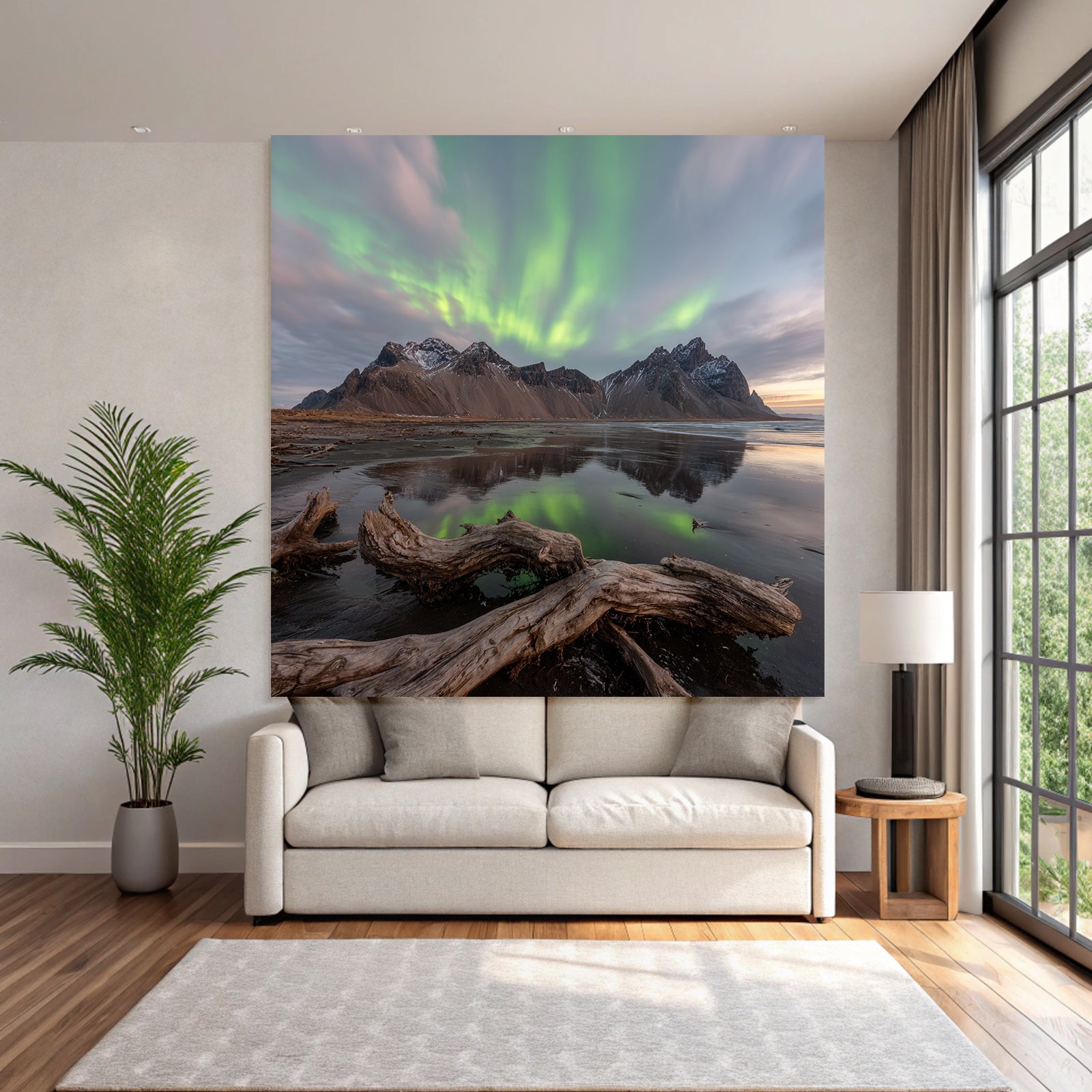Polarlicht Natürliche Landschaft Mit Aurora Borealis Und Reflexionen | Fjorde und Gletscher | Landschaften