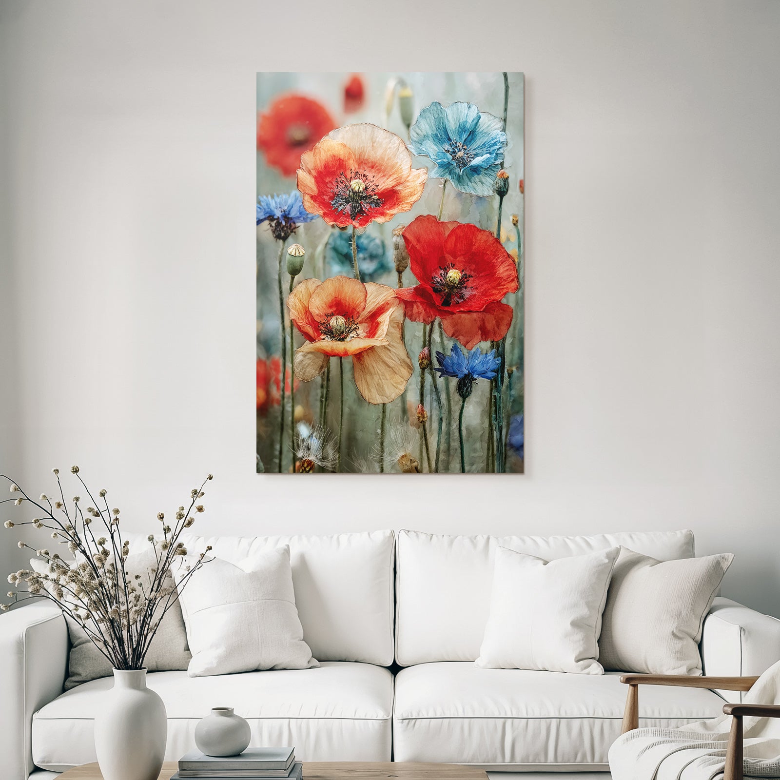 Schone Anordnung Mit Mohn Und Korn In Rot Orange Und Blau